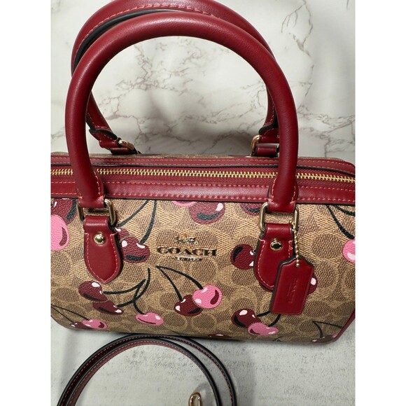 Coach Rowan Satchel Bag in Signature Canvas with cherry print - Picture 11 of 13